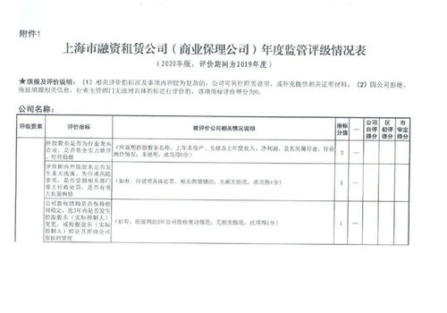 上海 融资租赁公司 商业保理公司2020年度监管评级工作通知